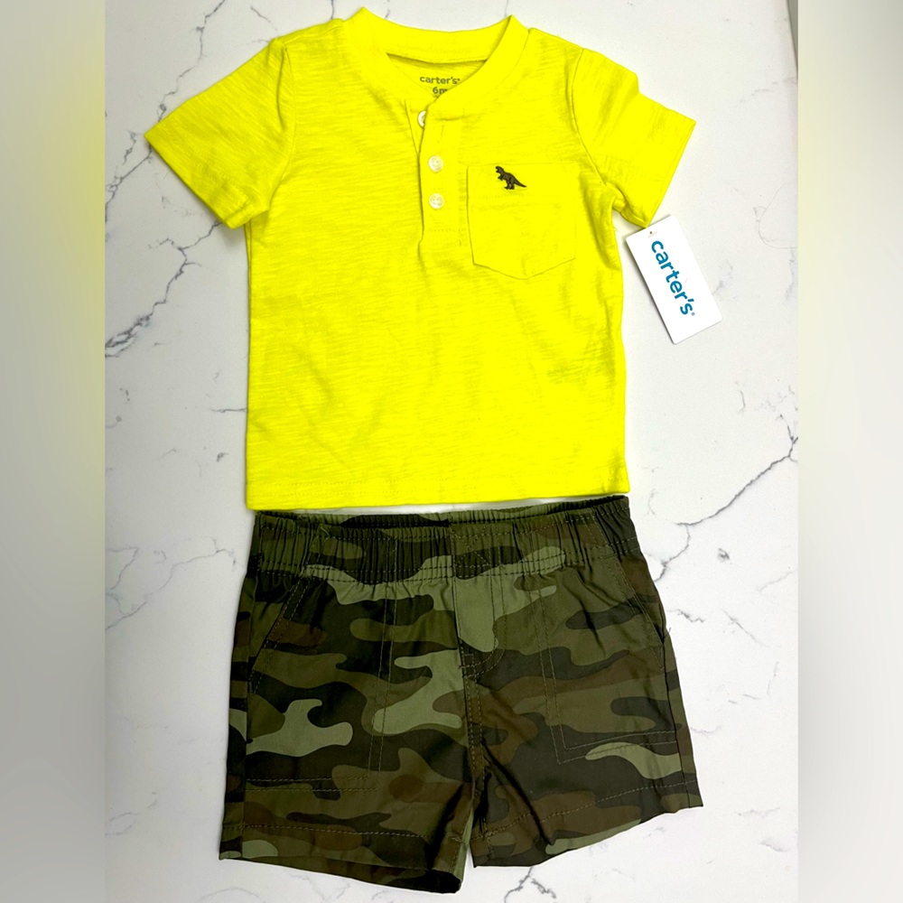 Never worn set of camo shorts and short sleeve shirt